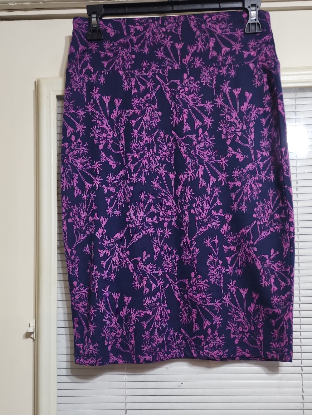 LuLaRoe Navy Pencil Skirt with Pink Botanical Print